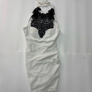 Emerald Sundae White Dress with Black Lace Accent